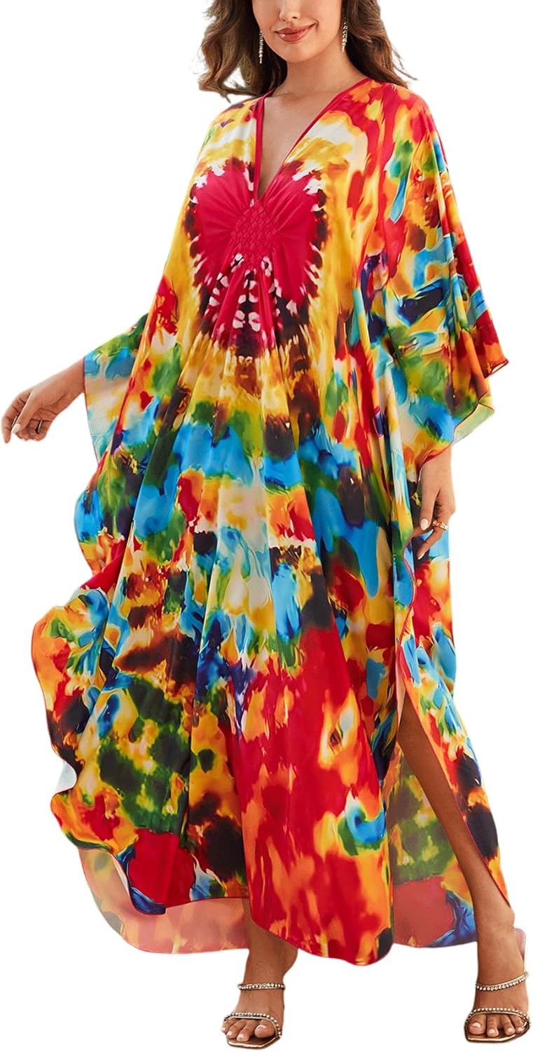 KECVOT Kaftan Dresses for Women Plus Size Batwing Sleeve Caftans Long Bathing Suit Cover Up Maxi Beach Dress Loungewear - Image 1